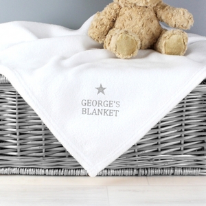 Silver Star Personalised White Baby Blanket