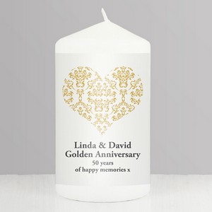 Gold Damask Heart (Any Message) Personalised Candle