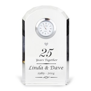  Silver Anniversary Personalised Crystal Glass Clock
