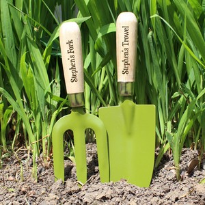 Personalised Fork and Trowel Gardening Set