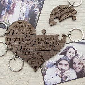  Wooden Our Family Heart Shaped Personalised Jigsaw Keyring